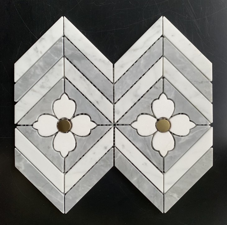 White Herringbone Marble Mosaic Tiles White And Black Marble Hexagon Mosaic Tile