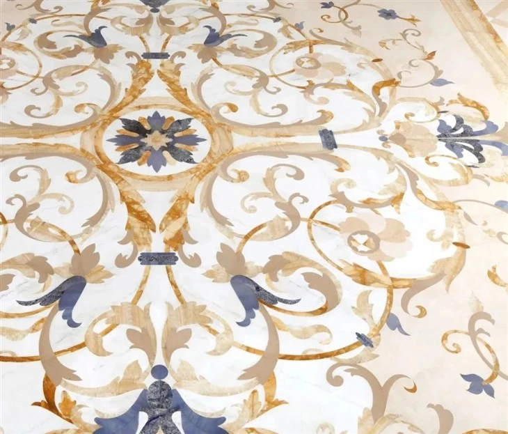 White Thassos Brass Inlay Marble Waterjet