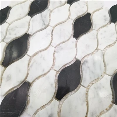 กระเบื้องโมเสคหินอ่อน Pallas Waterjet Houndstooth Carrara ผสมผสานกระเบื้องโมเสคหินอ่อน